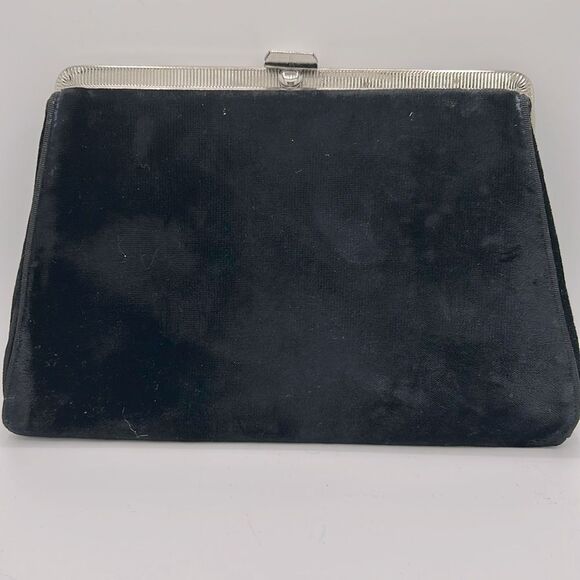 VIntage black velvet clutch with attached coin purse inside - Picture 1 of 4